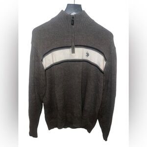 U.S. POLO ASSN, Men’s Quarter Zip Sweater, Large, Grey